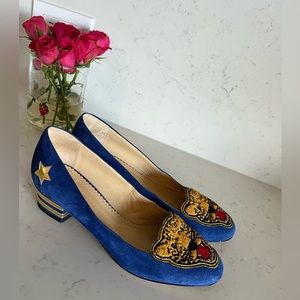 Charlotte Olympia Tiger blue flats